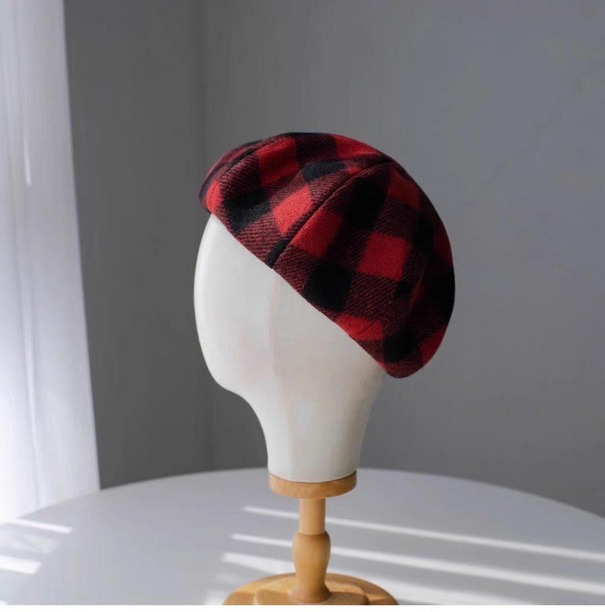 Check Pattern Wool Beret-Available Custom Size - Mspineapplecrafts