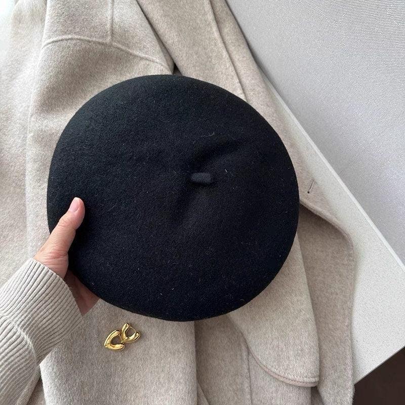 Oversized Wool Beret - Orange – Black