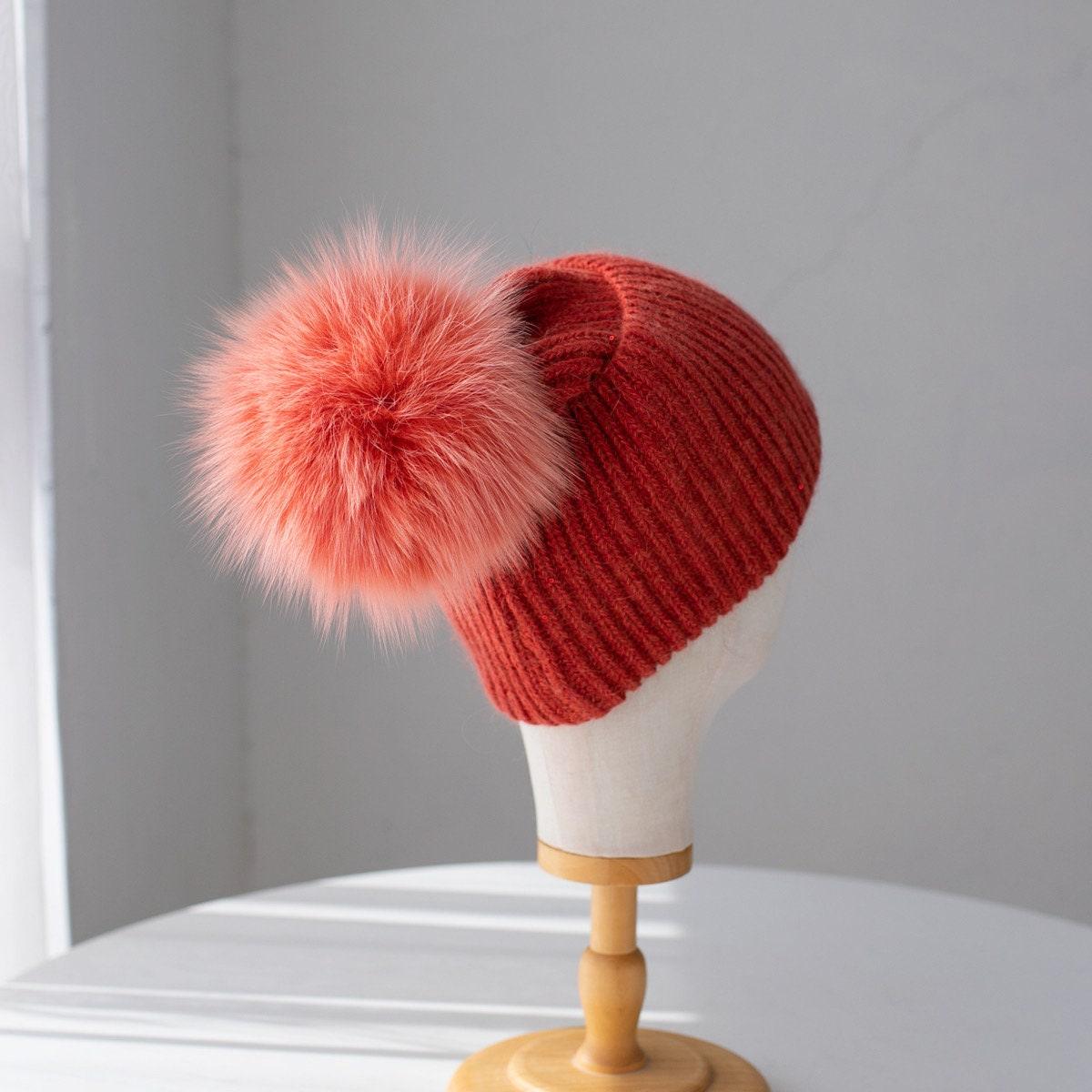 Knitted Beanie Hat with Removable Pom Pom - Mspineapplecrafts