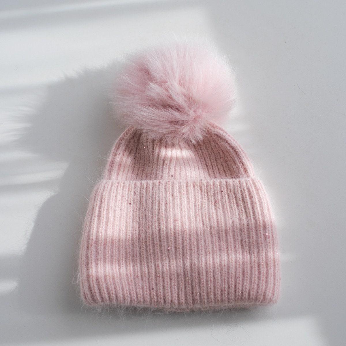 Knitted Beanie Hat with Removable Pom Pom - Mspineapplecrafts