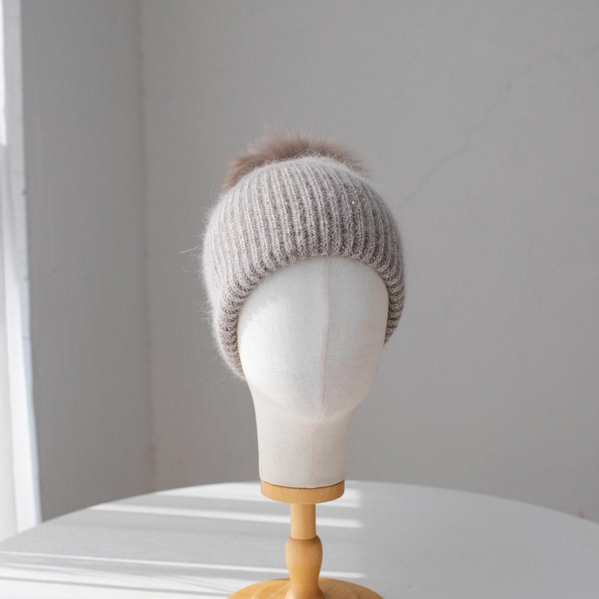 Knitted Beanie Hat with Removable Pom Pom - Mspineapplecrafts