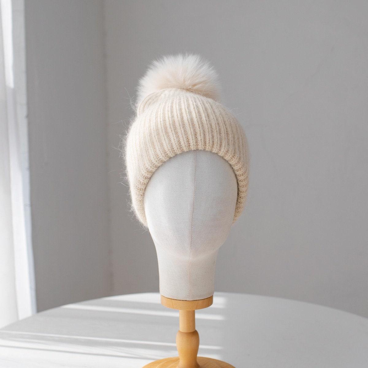 Knitted Beanie Hat with Removable Pom Pom - Mspineapplecrafts