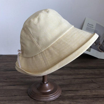 Cotton Wide Brim Bucket Hat with Bow Tie for Women - Mspineapplecrafts