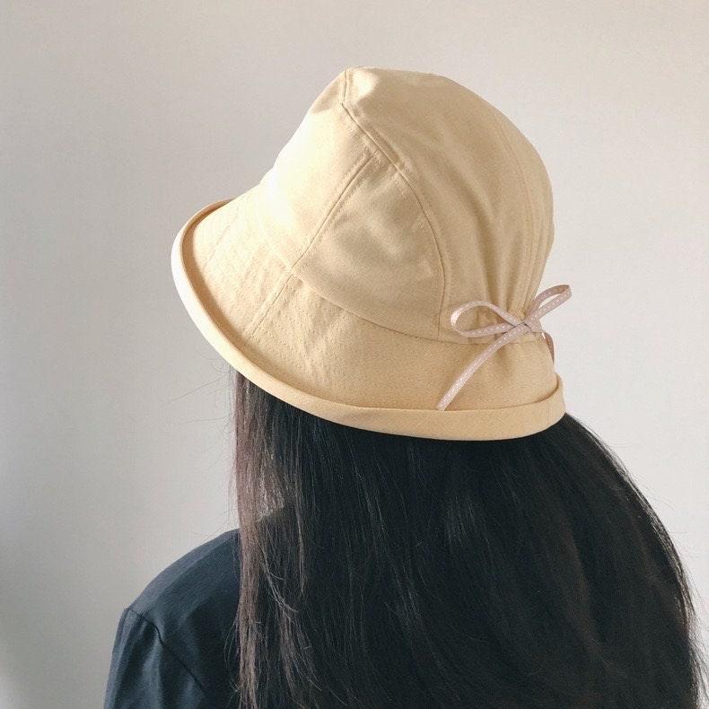 Cotton Wide Brim Bucket Hat with Bow Tie for Women - Mspineapplecrafts