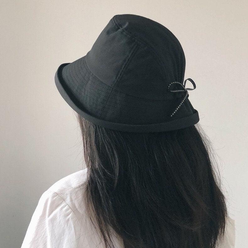 Cotton Wide Brim Bucket Hat with Bow Tie for Women - Mspineapplecrafts
