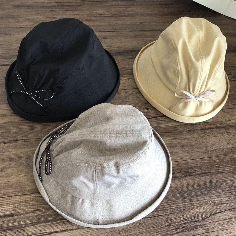 Cotton Wide Brim Bucket Hat with Bow Tie for Women - Mspineapplecrafts
