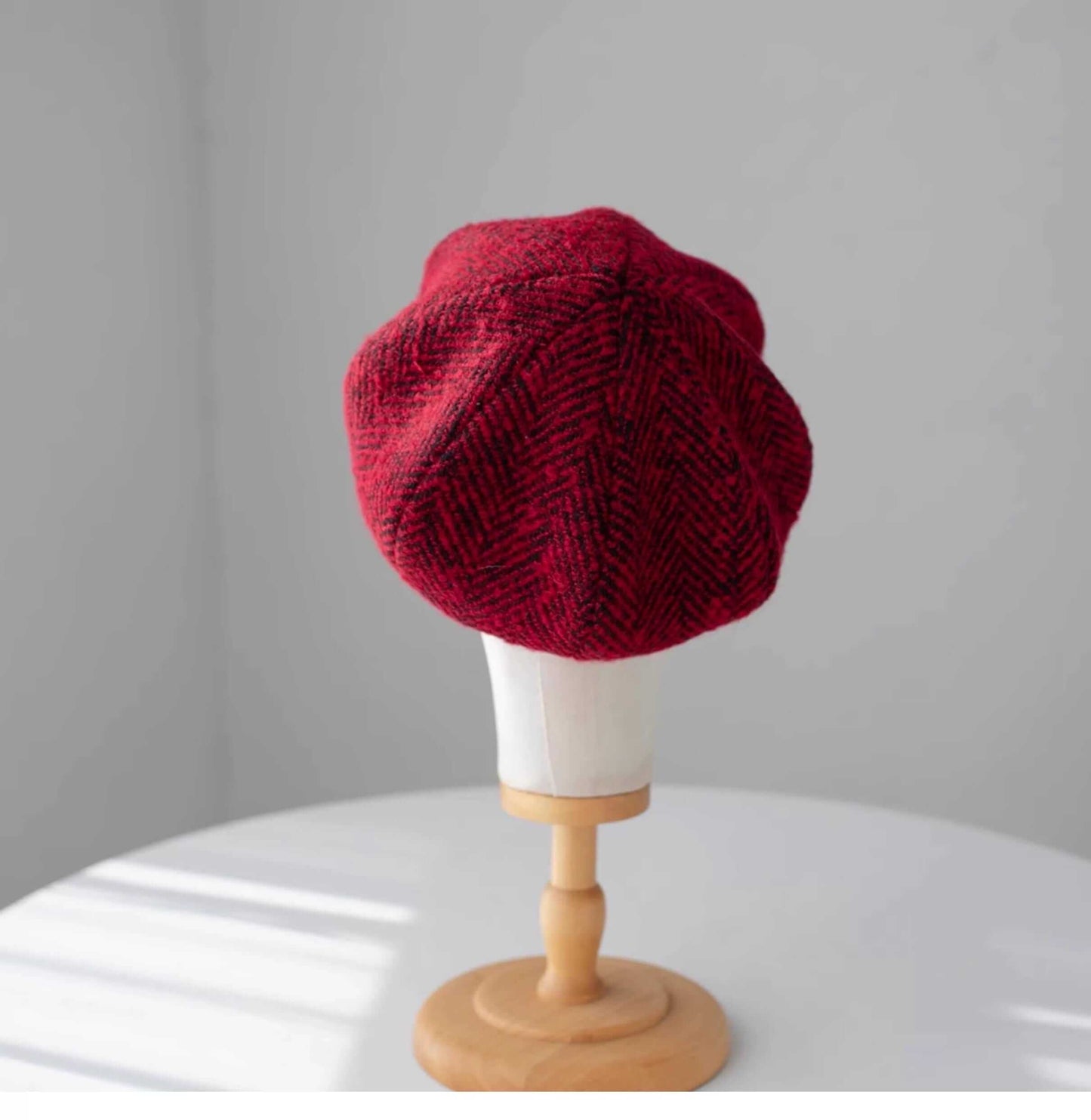 The Red Herringbone Winter Slouchy Wool Beret.