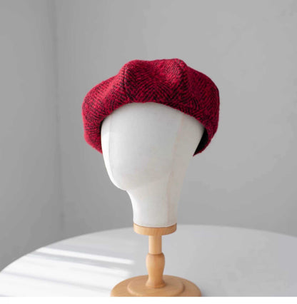 The Red Herringbone Winter Slouchy Wool Beret.
