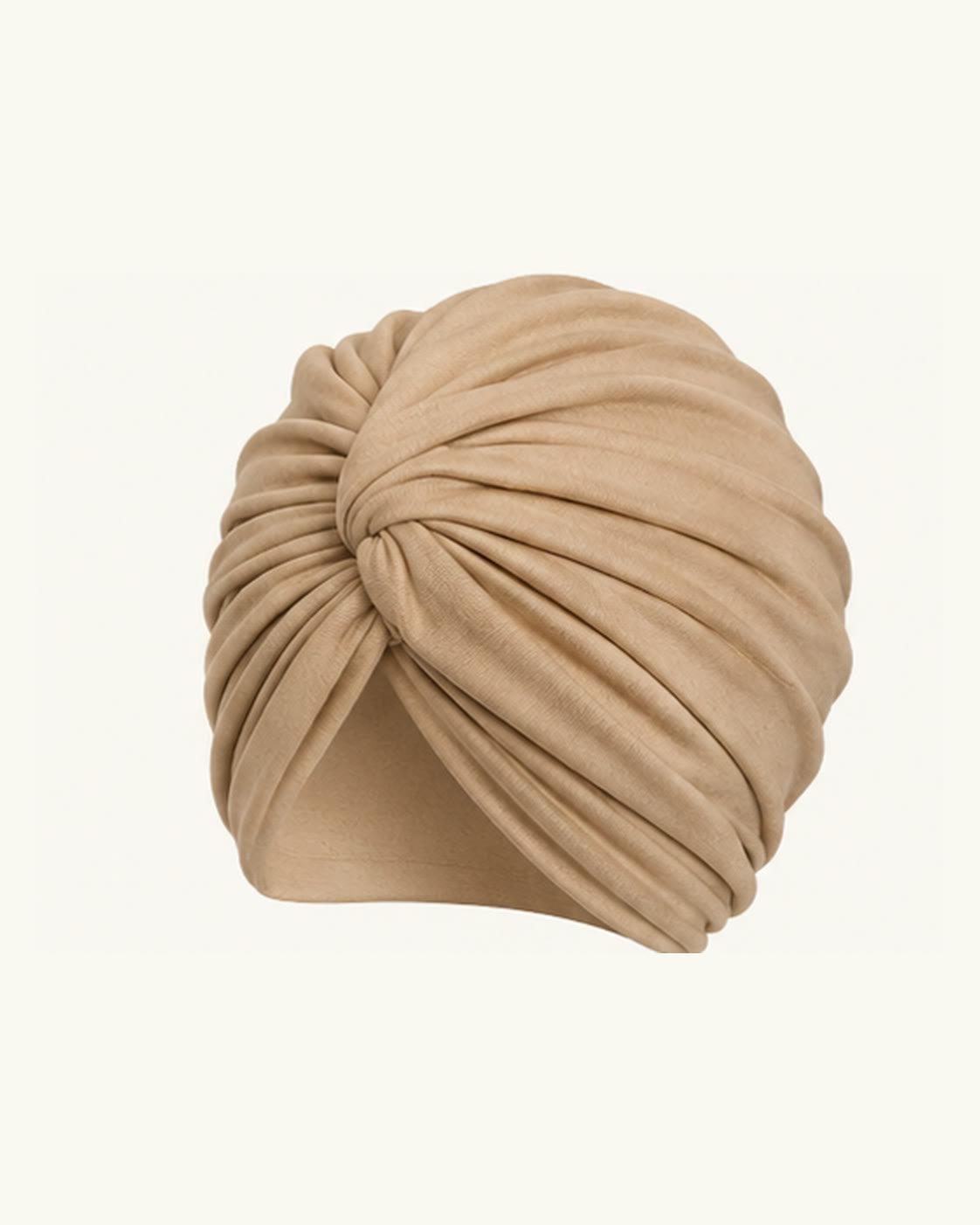 Khaki modal cotton knot turban head wrap on an off-white background