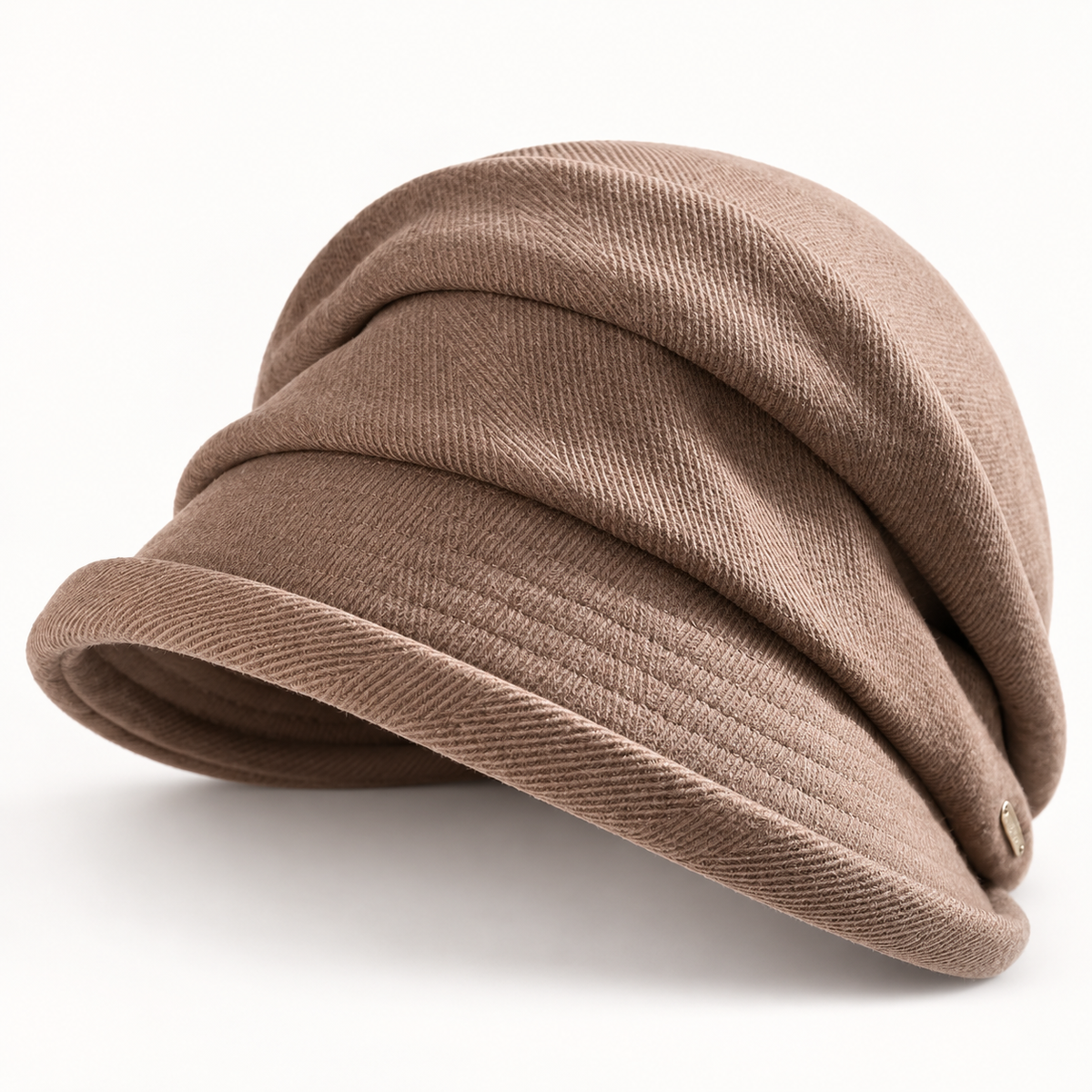 Layered twill cloche hat, brim detail