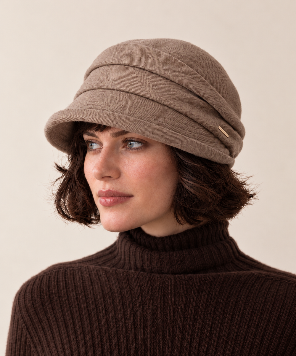 layered twill cloche taupe side v2