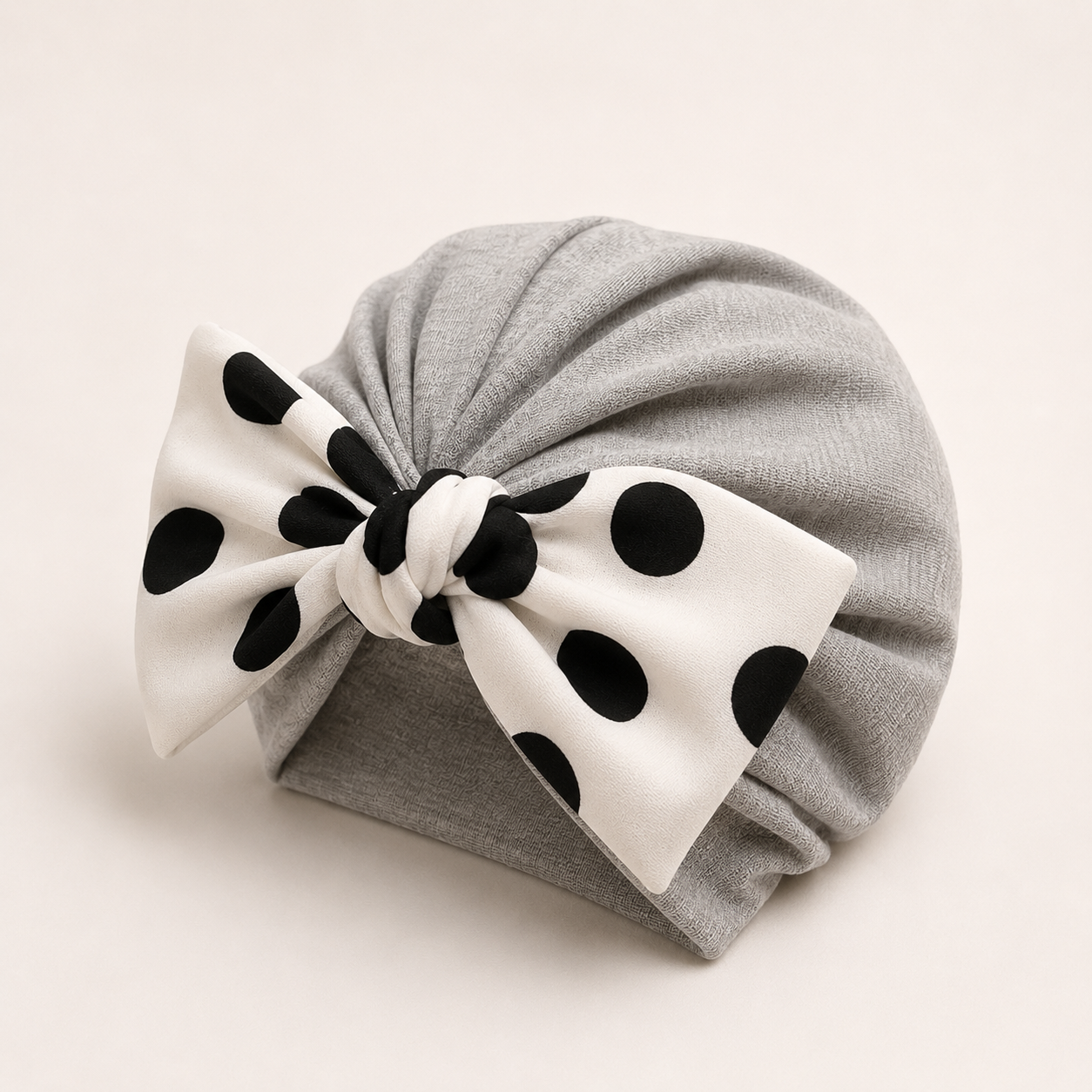 Light grey modal cotton bow turban hair wrap, angled product view