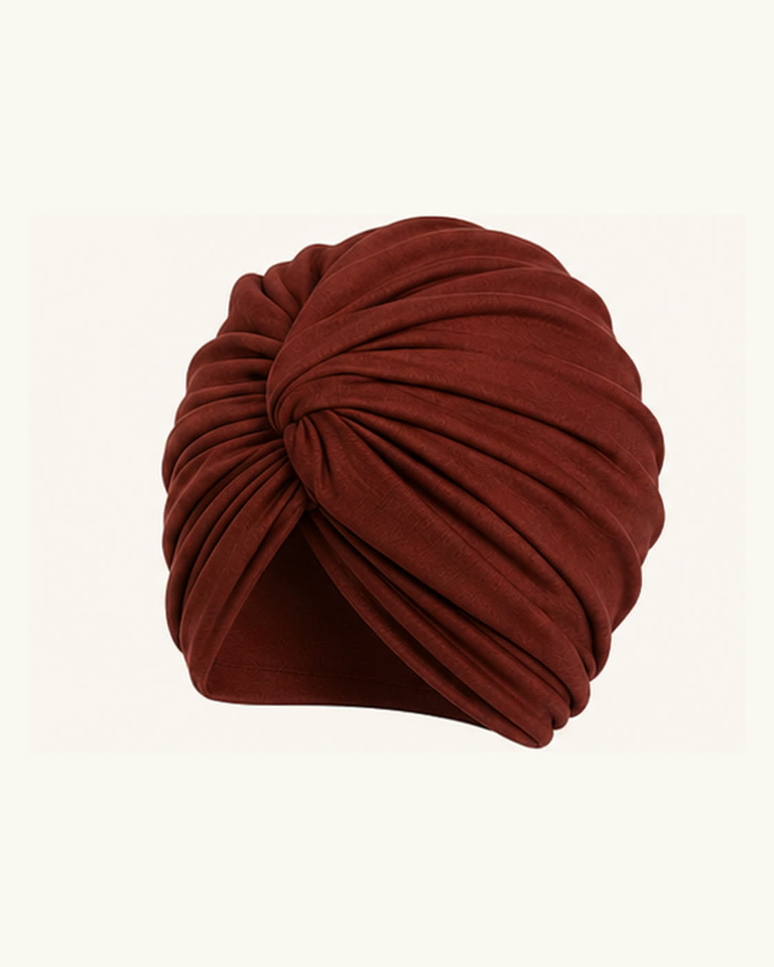 Mahogany modal cotton knot turban head wrap on an off-white background