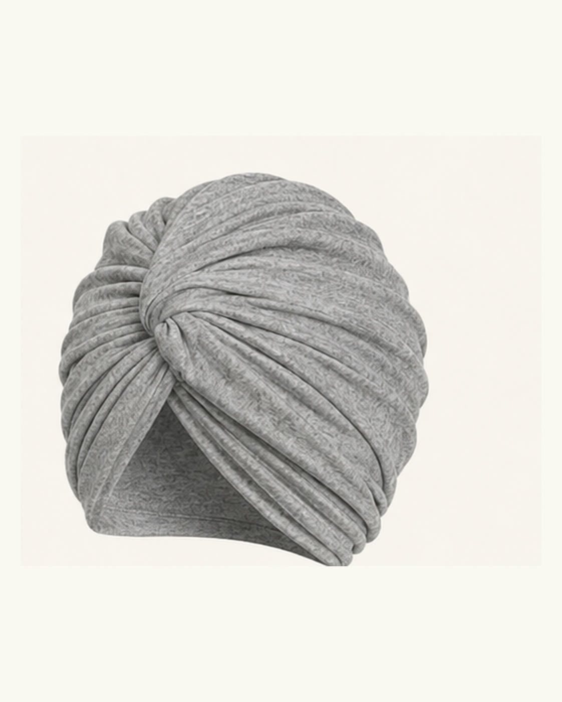 Medium Gray modal cotton knot turban head wrap on an off-white background
