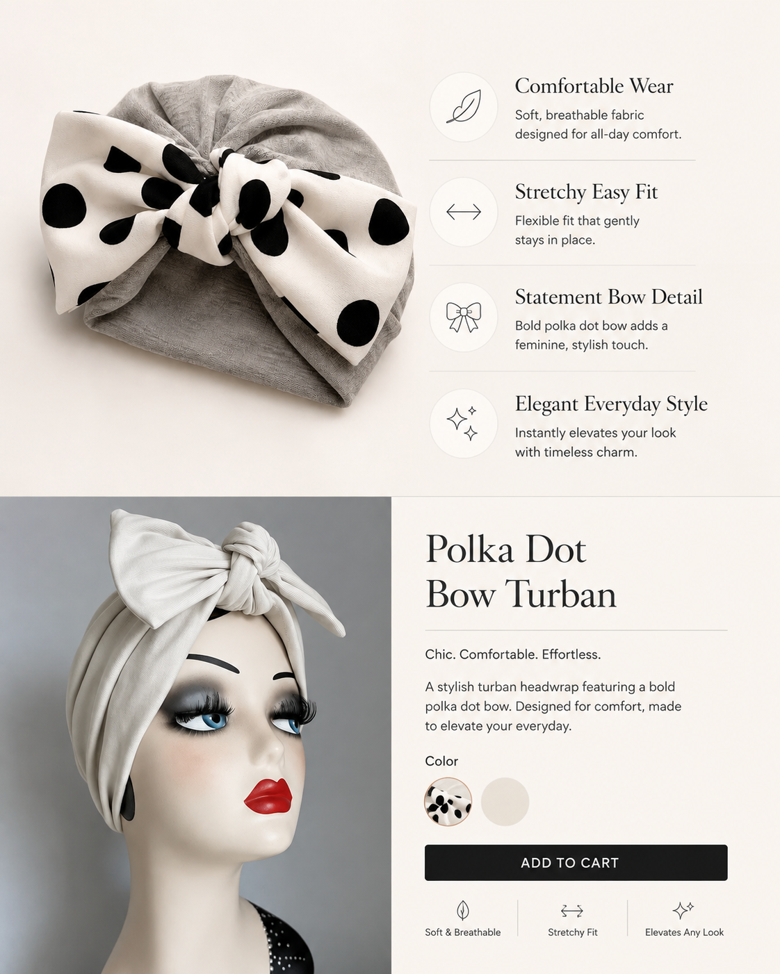 Modal cotton polka dot bow turban hair wrap features and styling