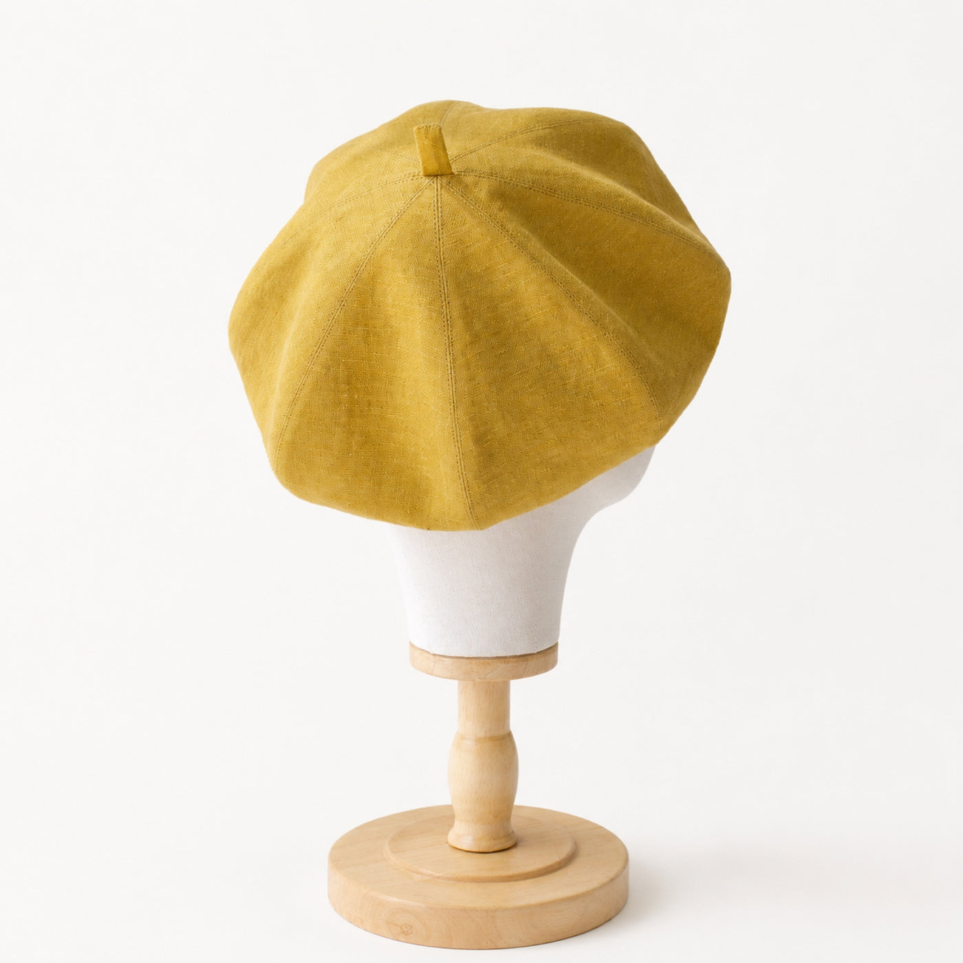Mustard sand-washed linen beret front view