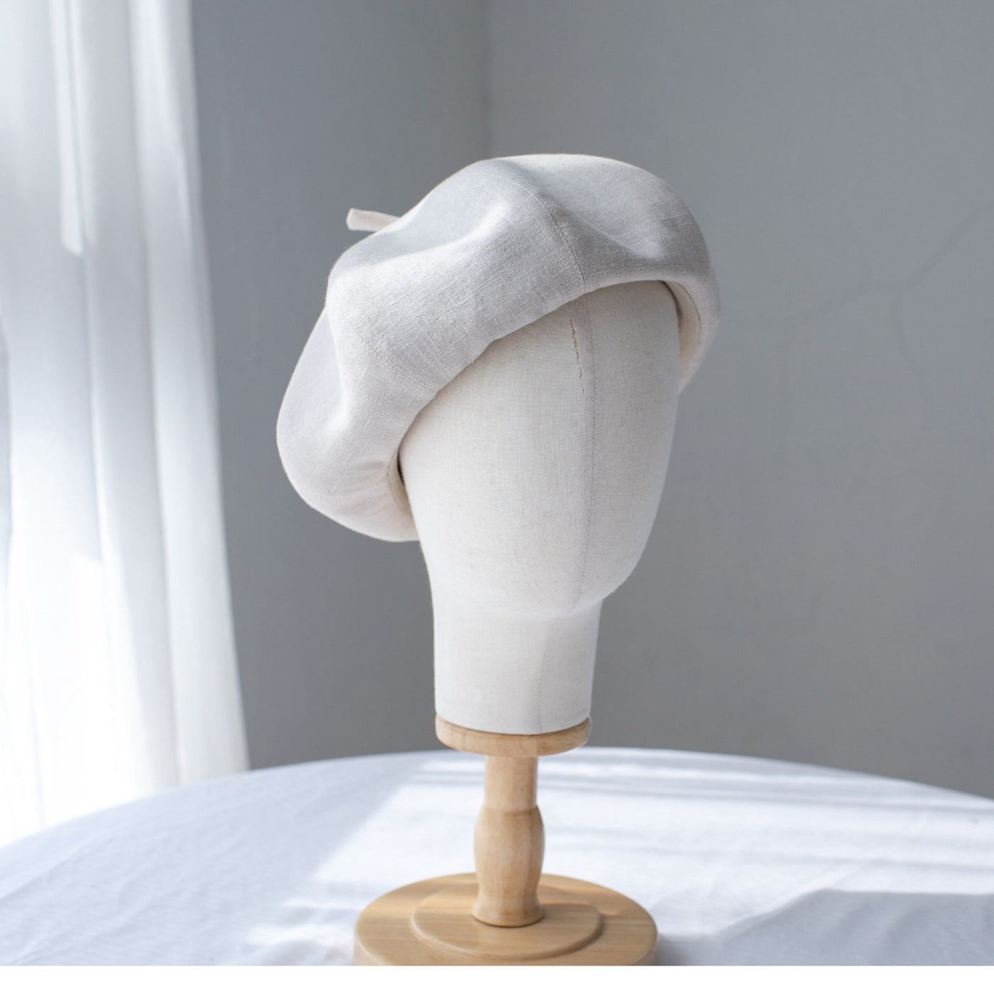 Off-white linen beret