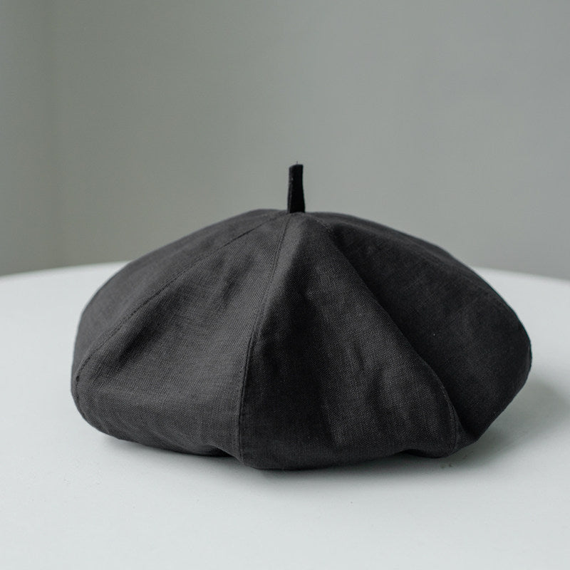 Oversized linen French beret for women – Black