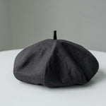 Oversized linen French beret for women – Black