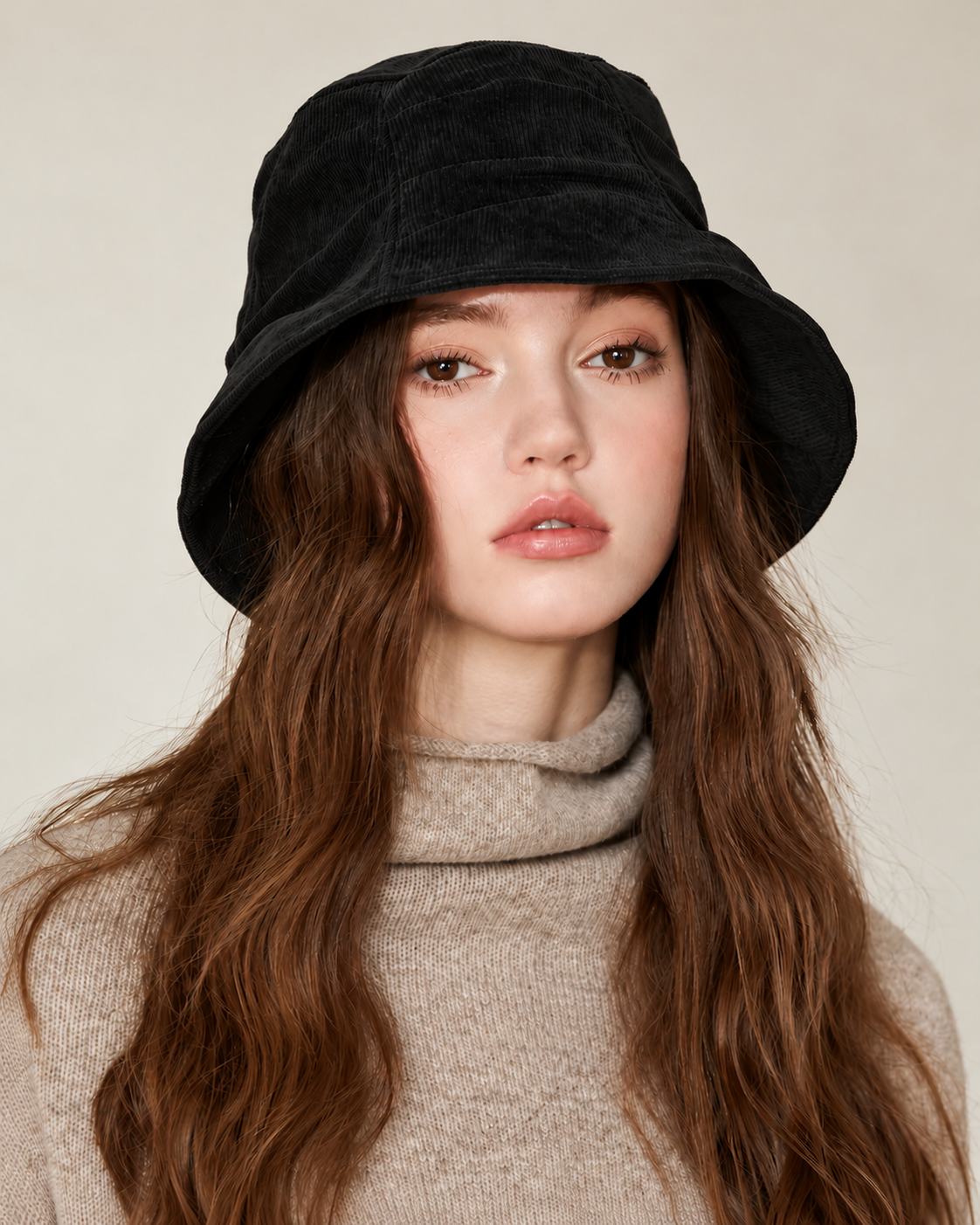 Pleated corduroy bucket hat - black model