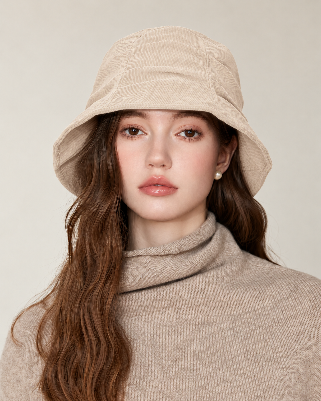 Pleated corduroy bucket hat - ivory model