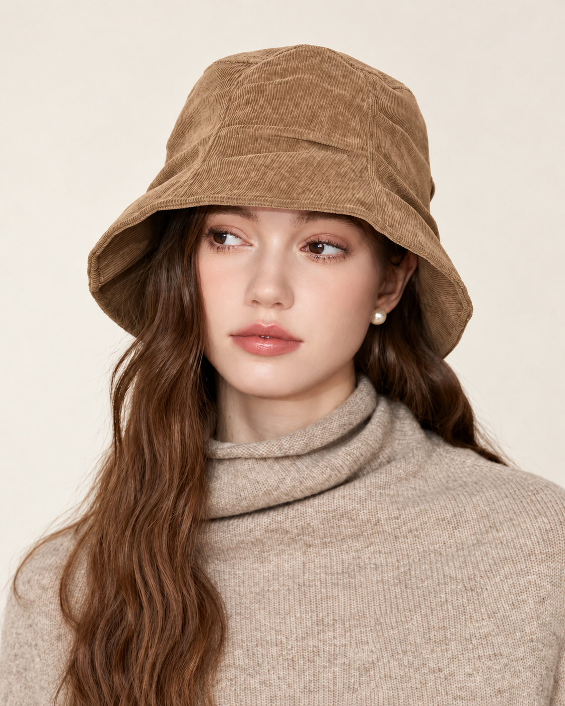 Pleated corduroy bucket hat - khaki model
