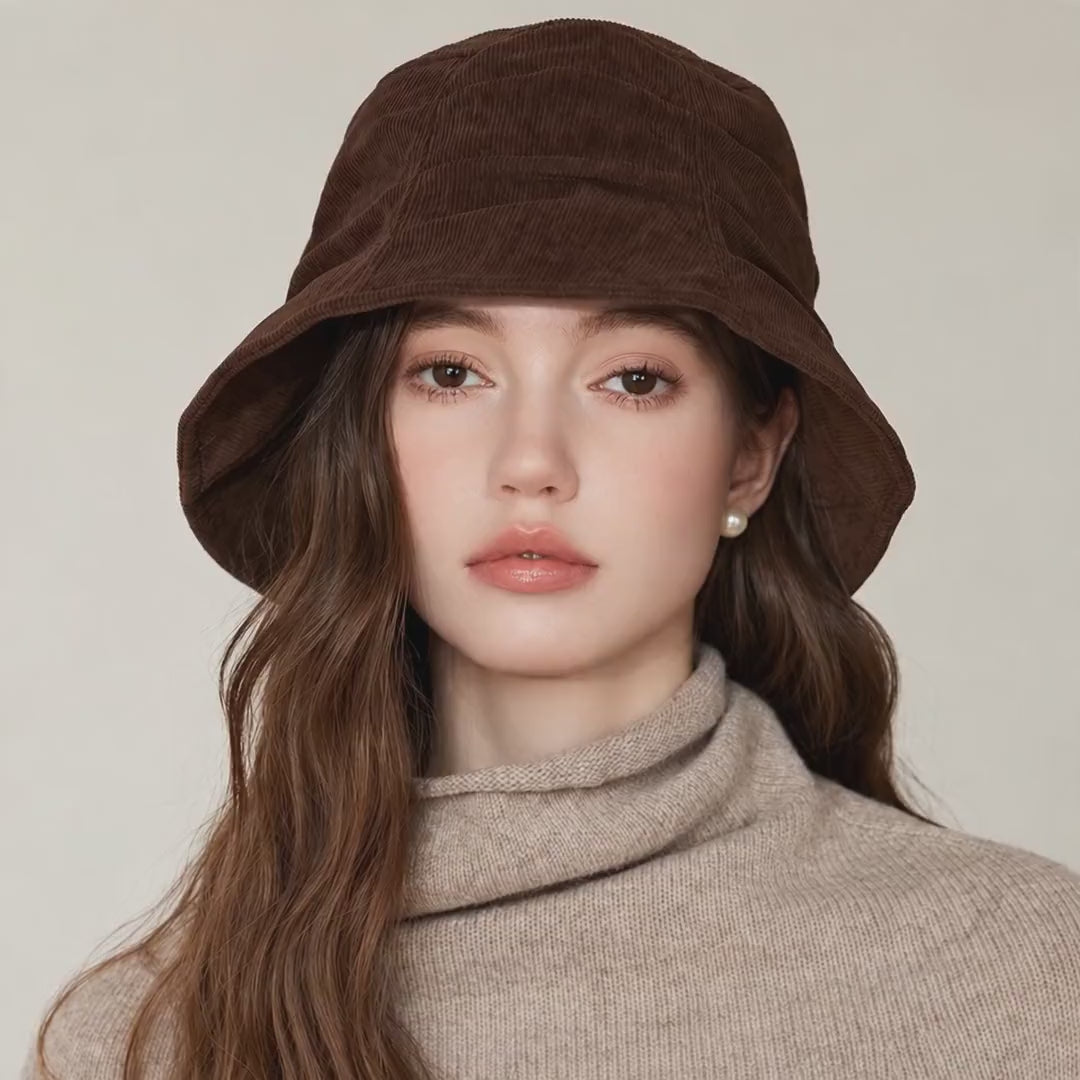 Pleated Corduroy Bucket Hat – Soft & Foldable