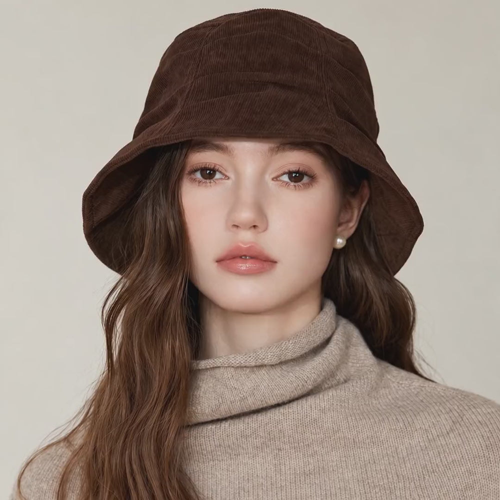 Pleated Corduroy Bucket Hat – Soft & Foldable