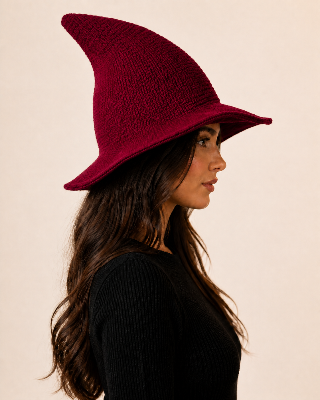 Knitted Halloween Witch Hat for Adults – Wool Blend, Wide Brim