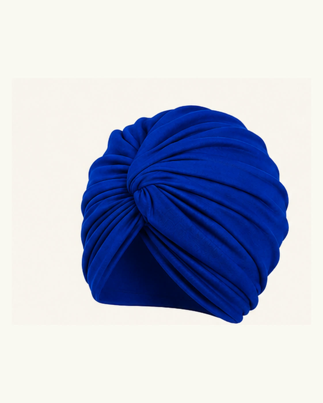 Royal Blue modal cotton knot turban head wrap on an off-white background