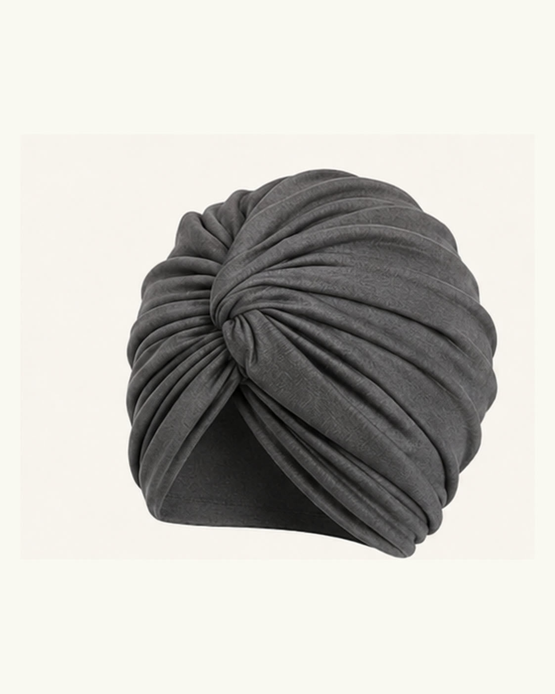 Titanium Gray modal cotton knot turban head wrap on an off-white background