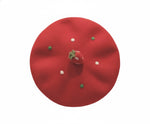 Strawberry wool beret flat lay on white background showing full shape and decoration