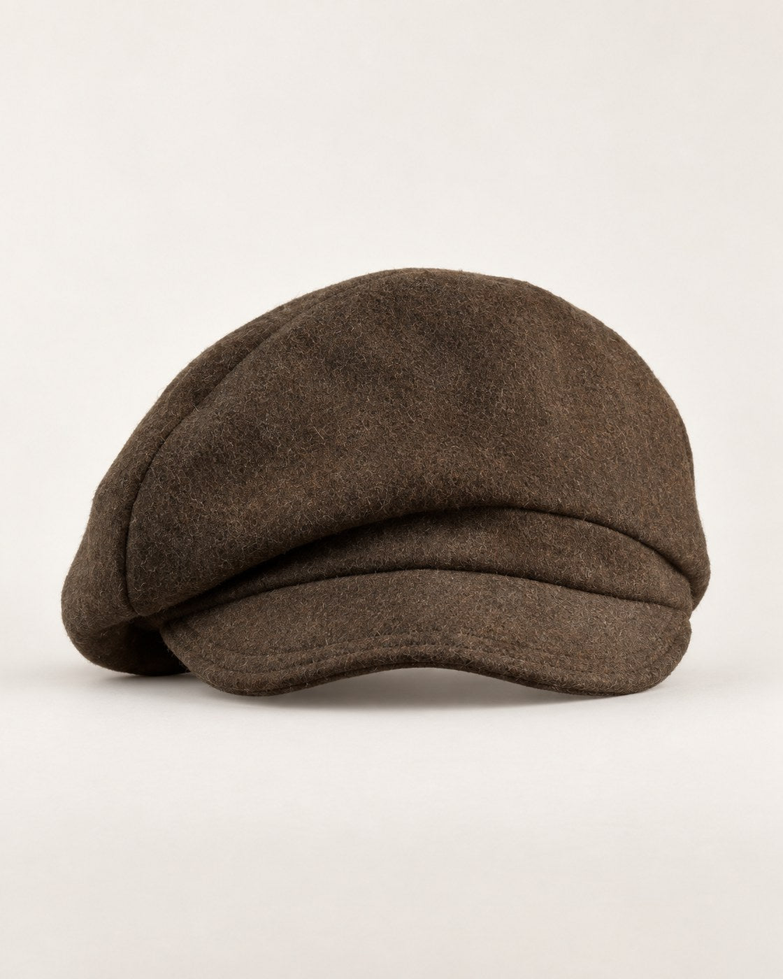 Coffee brown 100% wool 5-way cap, product-only front view on a clean light background