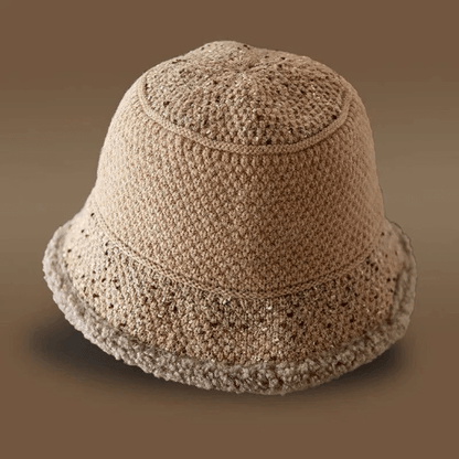 Knitted Bucket Hat for Women with Fleece.