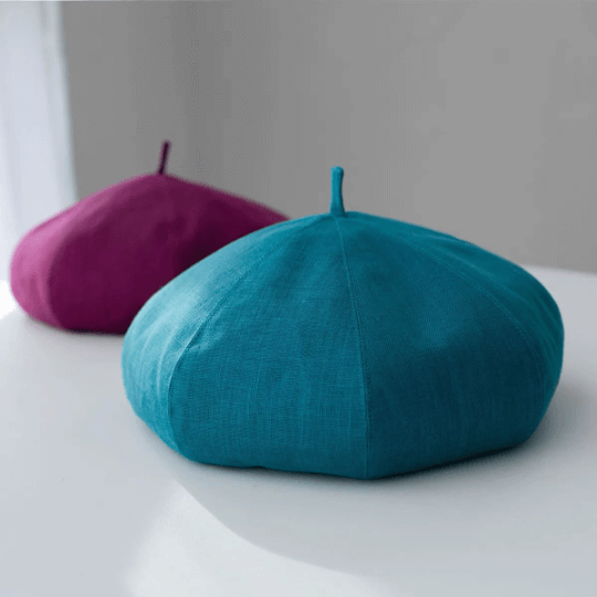 Oversized Linen Beret Hat for Women- Solid Colour.
