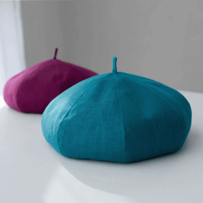 Oversized Linen Beret Hat for Women- Solid Colour.