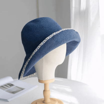 Straw Hat with Embroidered Brim.
