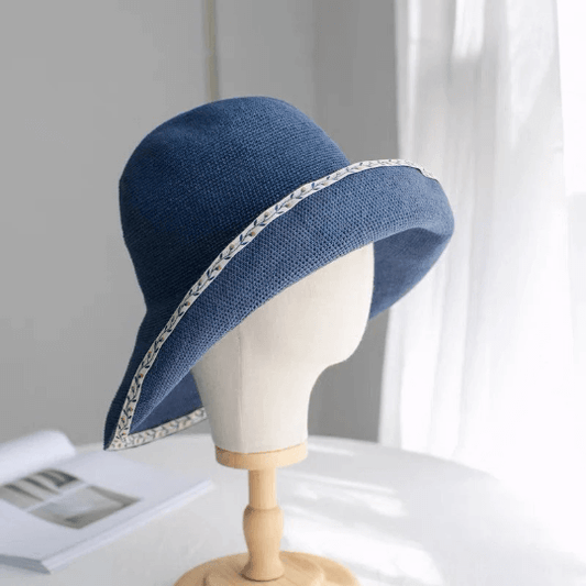 Straw Hat with Embroidered Brim.