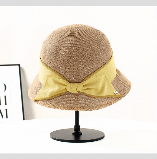 Straw Hat with Bow Tie – Yellow