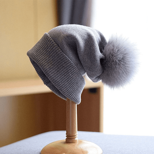 Knitted Beanie hat with Removable Pom Pom for Women.