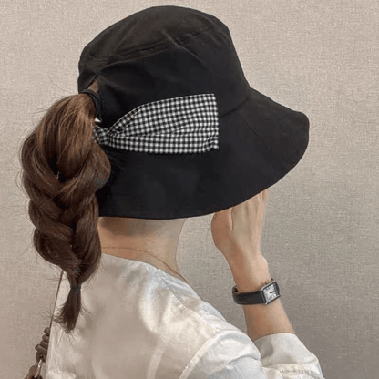 Two Way  Pony Tail Sun Hat with Bow Tie.