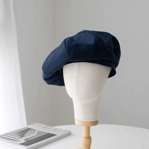 Oversized Linen Beret - Black – Navy