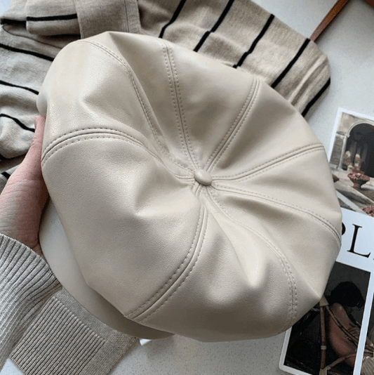 Oversized Leather Newsboy Hat.