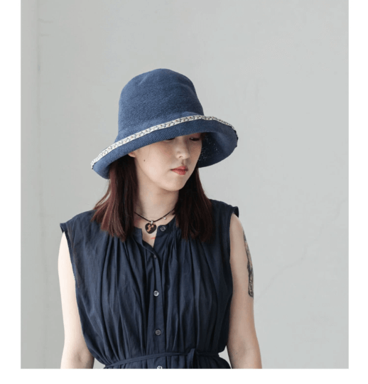 Straw Hat with Embroidered Brim.