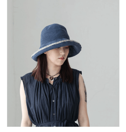 Straw Hat with Embroidered Brim.