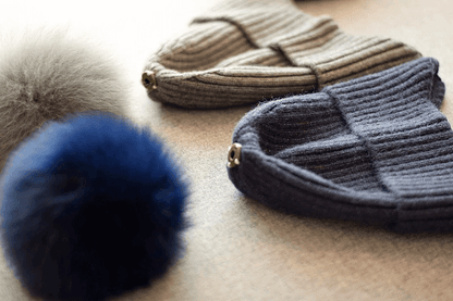 2 Way Knitted Beanie with Removable Pom Pom for Women.