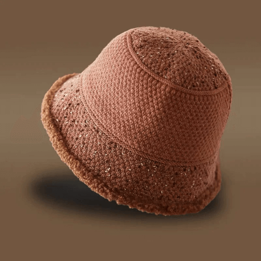 Knitted Bucket Hat for Women with Fleece.