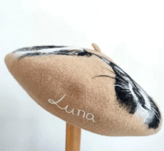 Custom Made Personalized Cat Dog Wool Felted Beret.