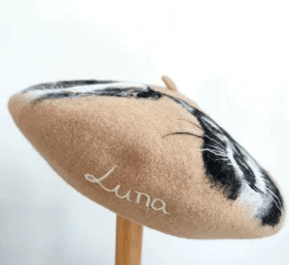 Custom Made Personalized Cat Dog Wool Felted Beret.