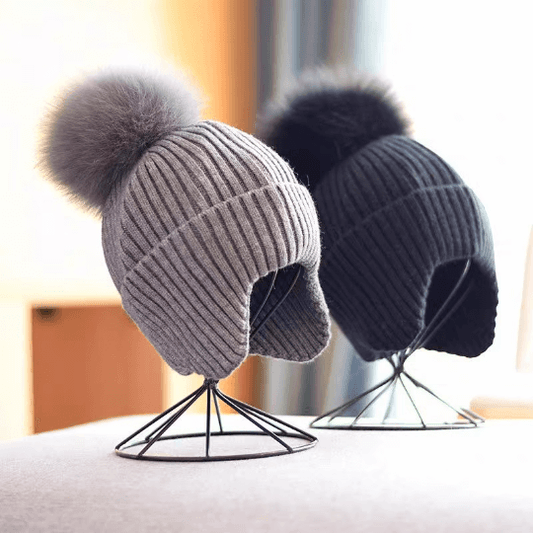 2 Way Knitted Beanie with Removable Pom Pom for Women.